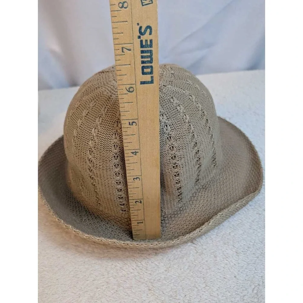 Women's Tan Knit Bucket Hat Sun Hat‎ Floral Accent Summer Beach